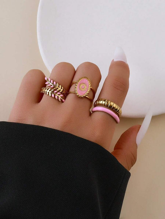 SHEIN طقم 3 خواتم عصرية بلون وردي