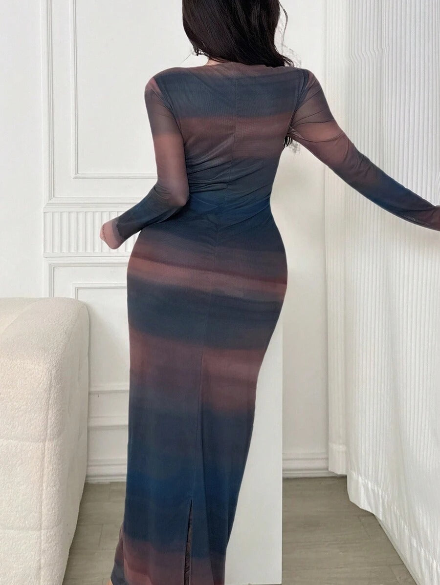 SHEIN Modelyn فستان ضيق بطبعة ربطة صباغة أنيقة