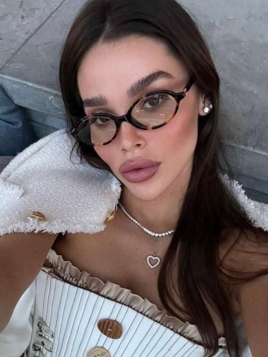 SHEIN نظارة نسائية بيضاوية صغيرة بإطار مطبوع