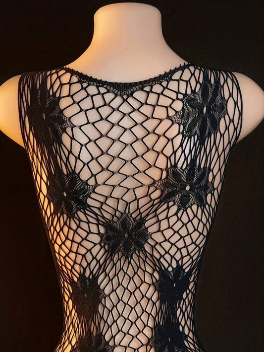 SHEIN فستان لانجري شفاف مزين بزهور سوداء