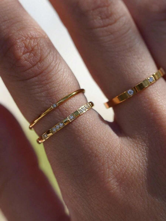 SHEIN مجموعة 3 قطع خواتم ذهبية من ستانلس ستيل