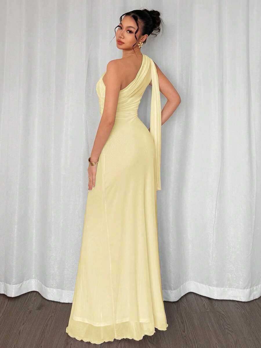SHEIN Firerie فستان ماكسي أصفر ضيق وأنيق