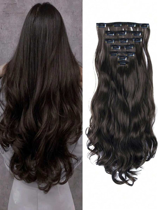 SHEIN طقم 7 قطع وصلات شعر بمشبك لون أسود بني