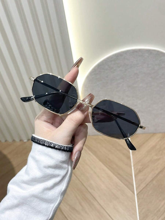 SHEIN نضارة نسائية أنيقة بإطار هندسي معدني رمادي