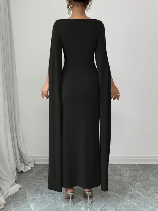 SHEIN Rafferiza فستان أسود ضيق بياقة مربعة