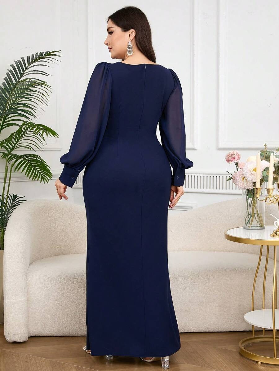 SHEIN فستان ماكسي بلون أزرق بحري