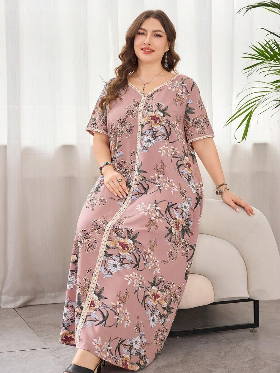 SHEIN فستان بطبعة زهور بقصة فضفاضة وياقة ناعمة
