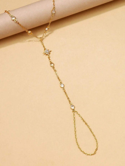 SHEIN STONEFANS سوار مطرز بالراين الذهبي للأصابع واليد