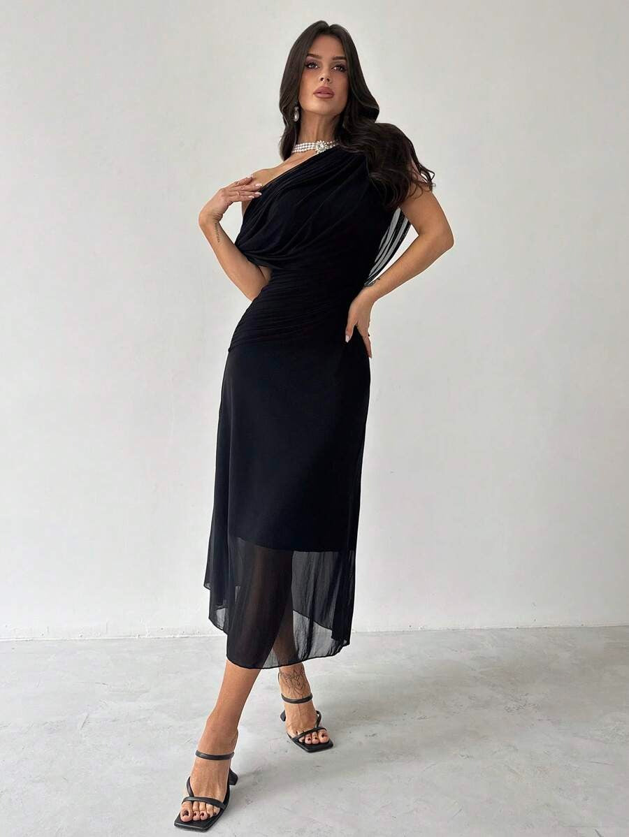 SHEIN Firerie فستان أسود بخصر منكمش