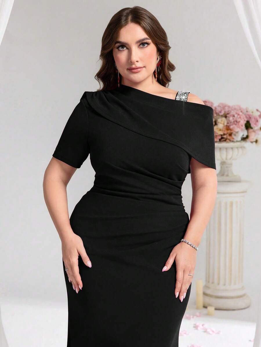 SHEIN Coutiva فستان سهرة  أسود طويل