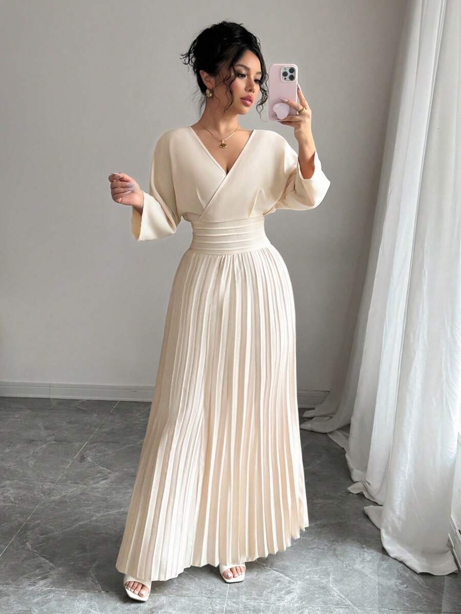 SHEIN Rafferiza فستان ماكسي مطوي بلون مشمشي