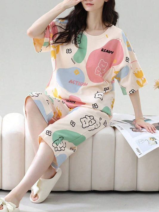 SHEIN طقم بيجامة صيفي بطبعات أزهار