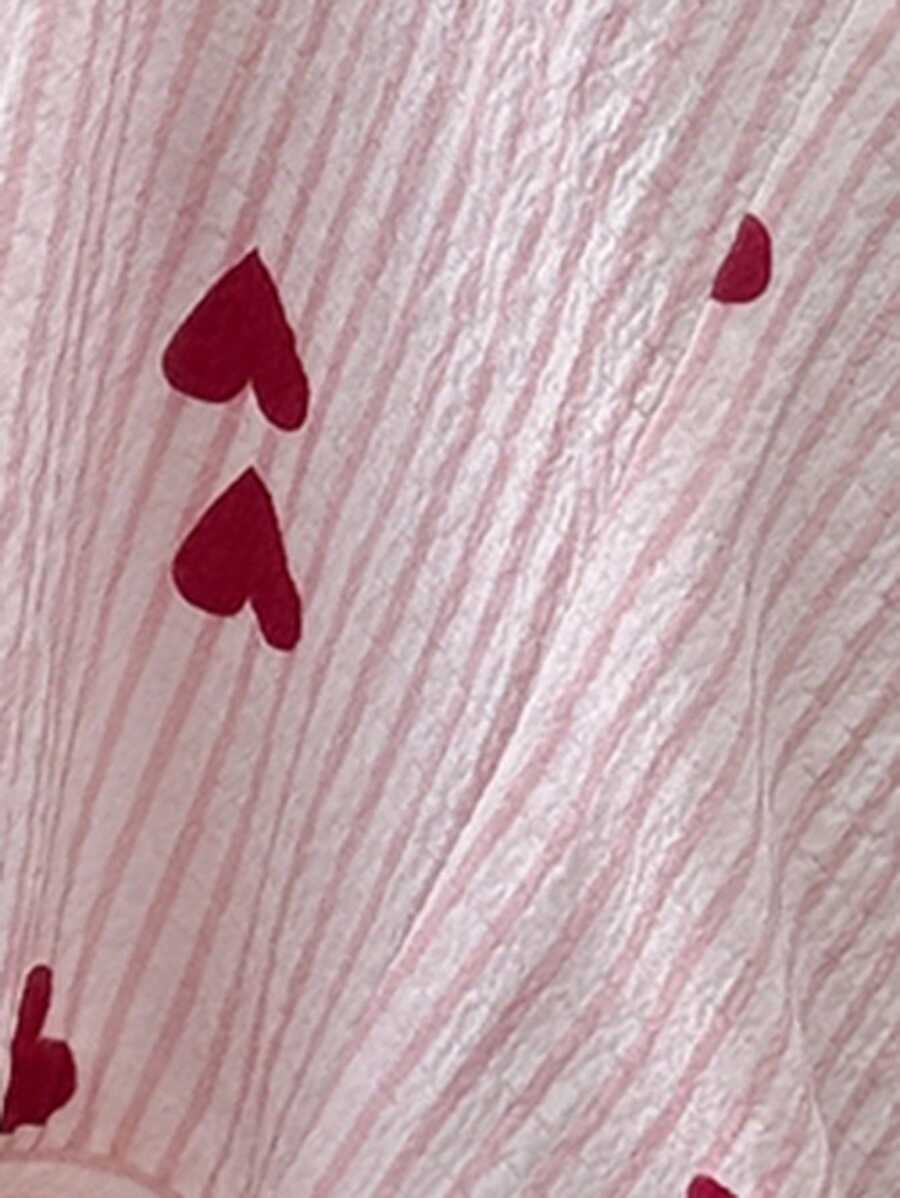 SHEIN Dream Adore بيجاما وردية قطعتين بطبعة قلوب