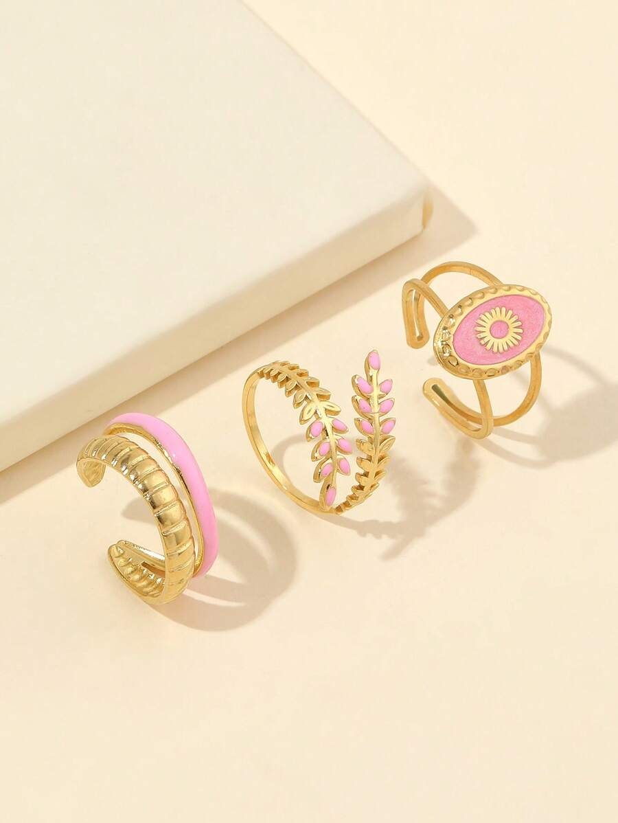 SHEIN طقم 3 خواتم عصرية بلون وردي
