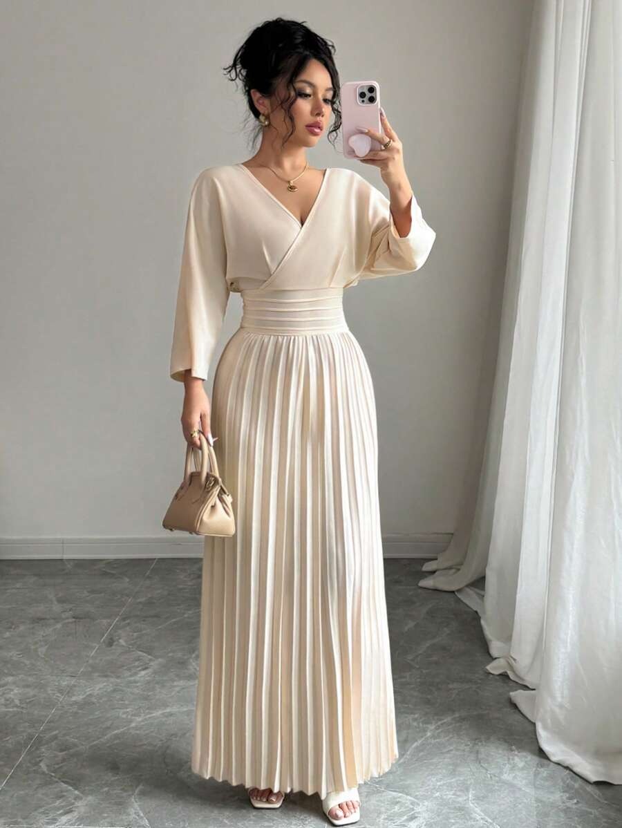 SHEIN Rafferiza فستان ماكسي مطوي بلون مشمشي
