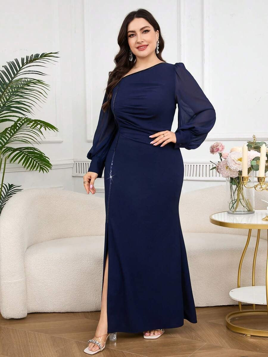 SHEIN فستان ماكسي بلون أزرق بحري