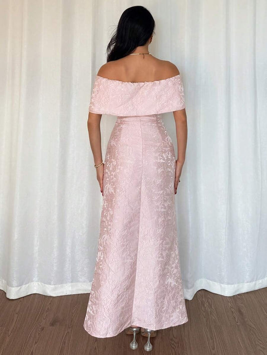 SHEIN Rafferiza فستان ساتان وردي  بكتف شكل فيونكة