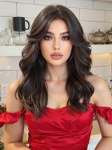 SHEIN باروكة صناعية طويلة مموجة 20 بوصة مع غرة