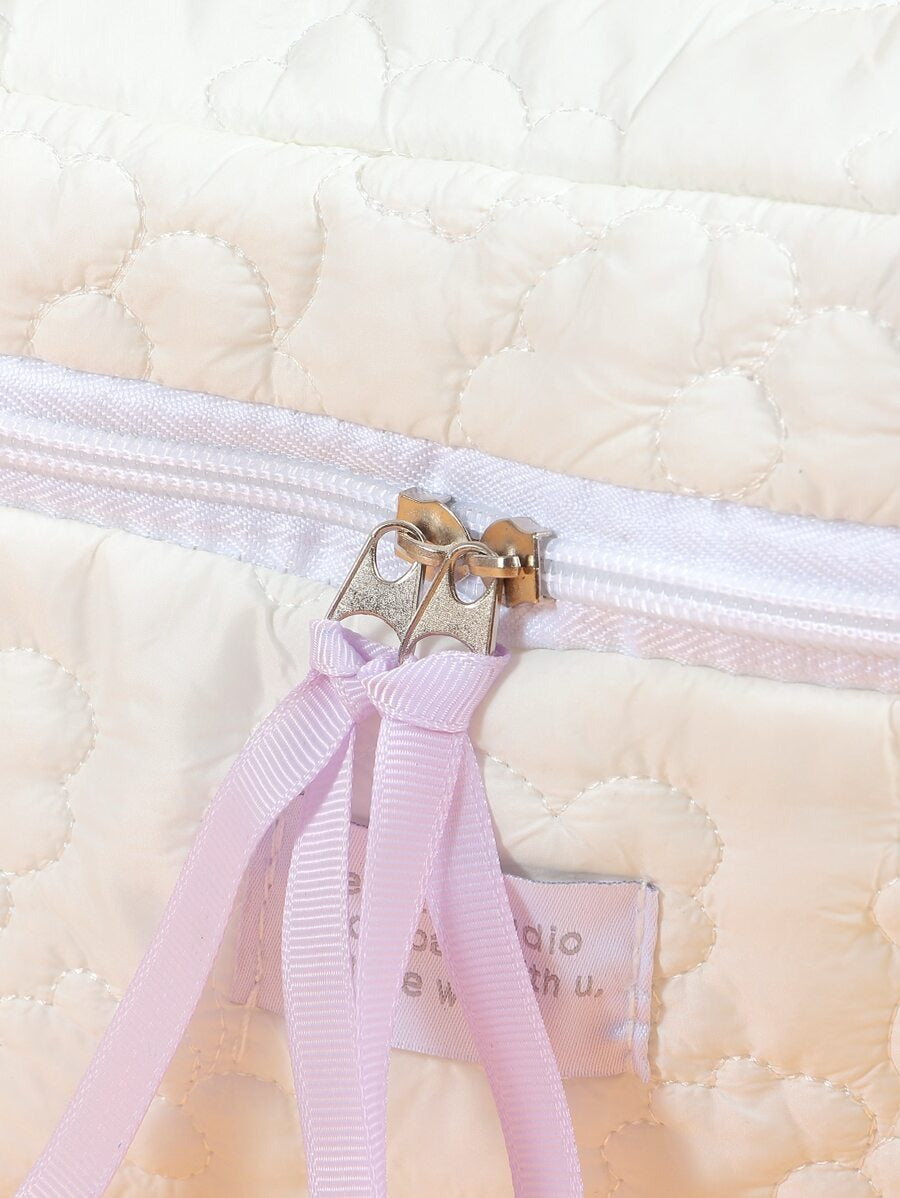 SHEIN حقيبة مكياج بيضاء مبطنة بتصميم زهري