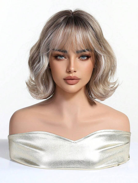 SHEIN باروكة قصيرة مموجة ستايل قصير ومجعد خفيف