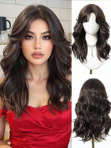 SHEIN باروكة صناعية طويلة مموجة 20 بوصة مع غرة