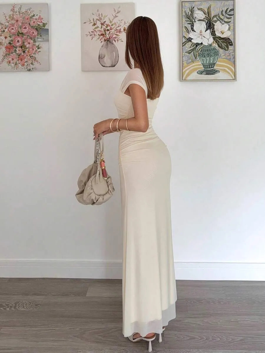 SHEIN Siren Gaze فستان ضيق الخصر من الشبك بلون مشمشي