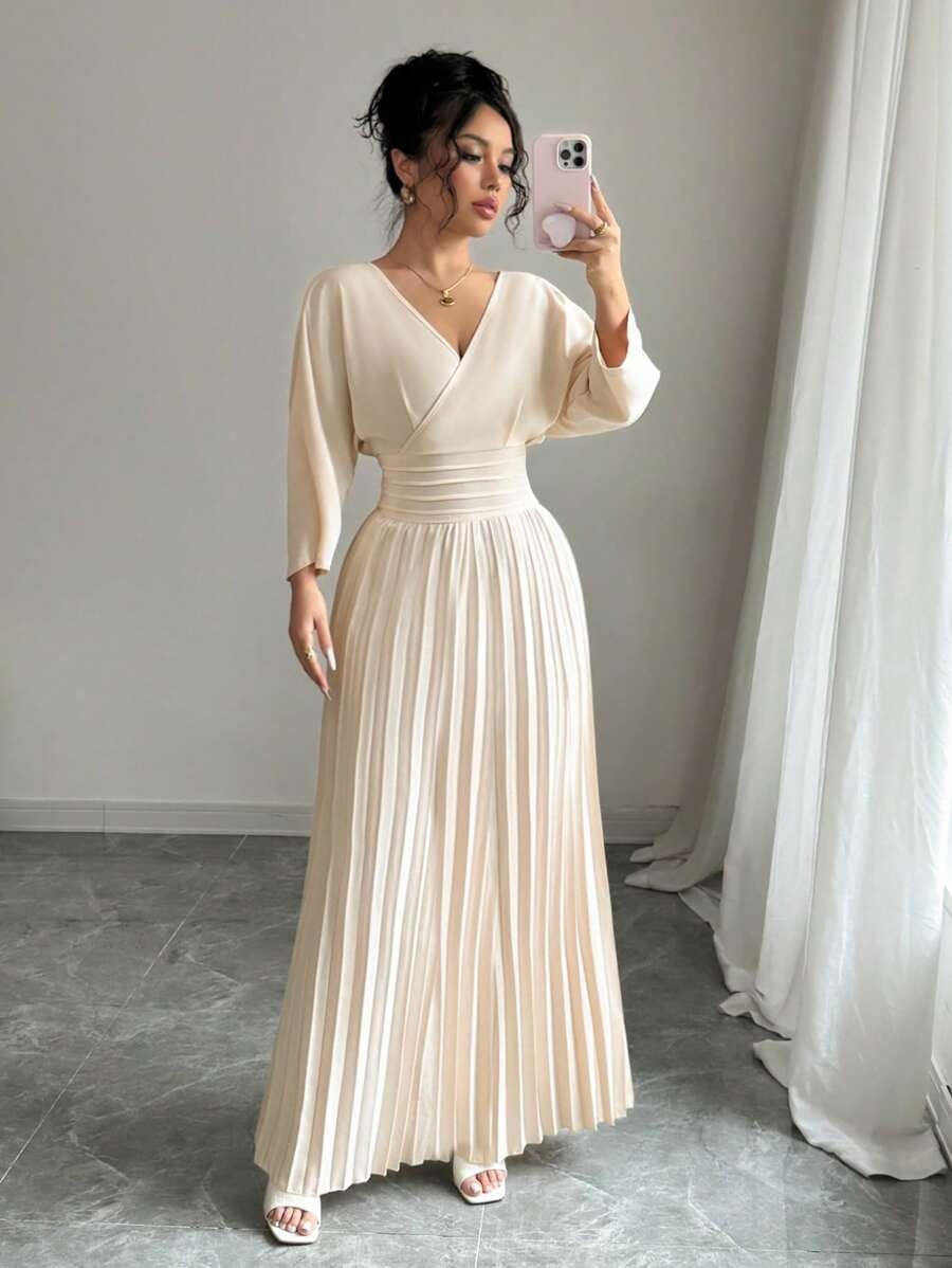 SHEIN Rafferiza فستان ماكسي مطوي بلون مشمشي