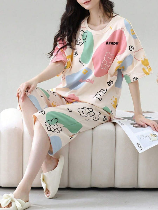 SHEIN طقم بيجامة صيفي بطبعات أزهار