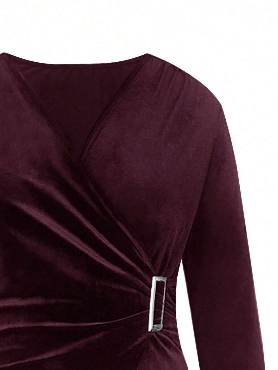 SHEIN Nicoleshop فستان أنيق أحمر بنفسجي