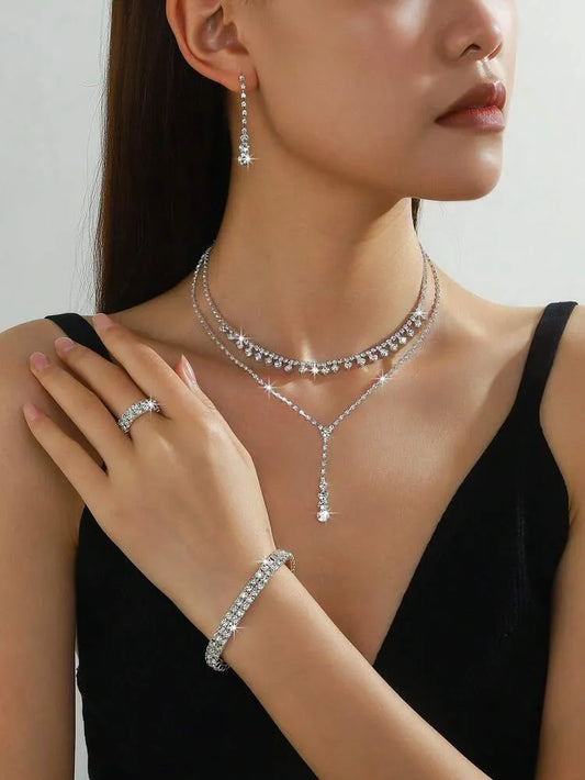 SHEIN طقم مجوهرات فاخر من 5 قطع مرصع بالراينستون