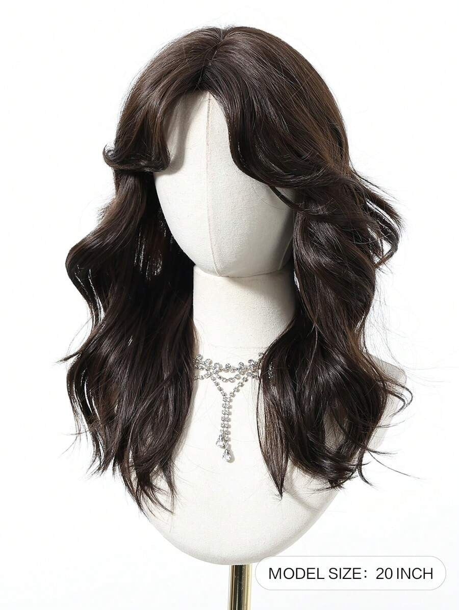 SHEIN باروكة صناعية طويلة مموجة 20 بوصة مع غرة