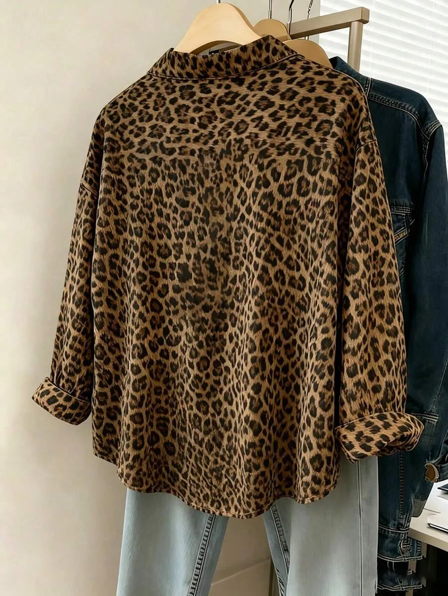 SHEIN قميص نسائي فضفاض بطبعة النمر