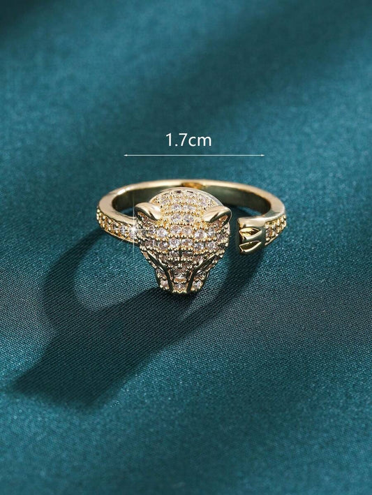 SHEIN خاتم مفتوح برأس نمر ذهبي