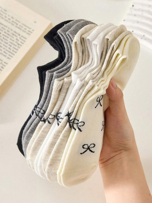 SHEIN جوارب نسائية 5 أزواج قارب مزينة بعقدة فراشة