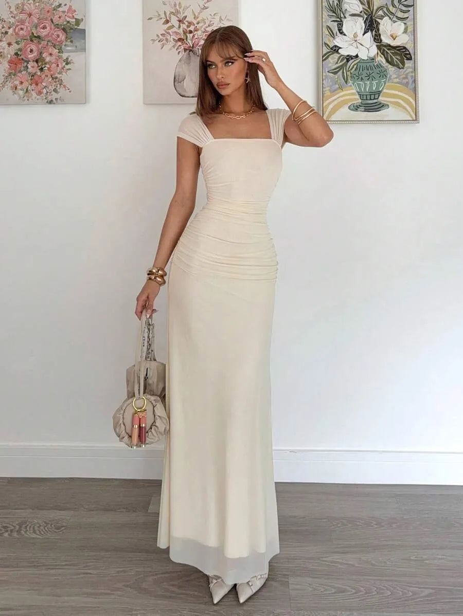 SHEIN Siren Gaze فستان ضيق الخصر من الشبك بلون مشمشي