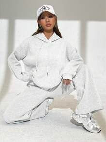 SHEIN INAWLY طقم نسائي كاجوال من قطعتين بلون رمادي فاتح