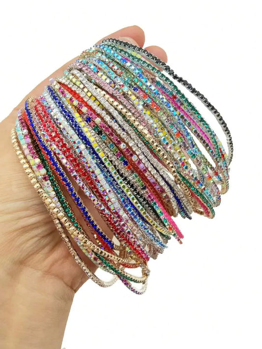 SHEIN أساور كاحل راين مرنة بيضاء وزرقاء 10 قطع