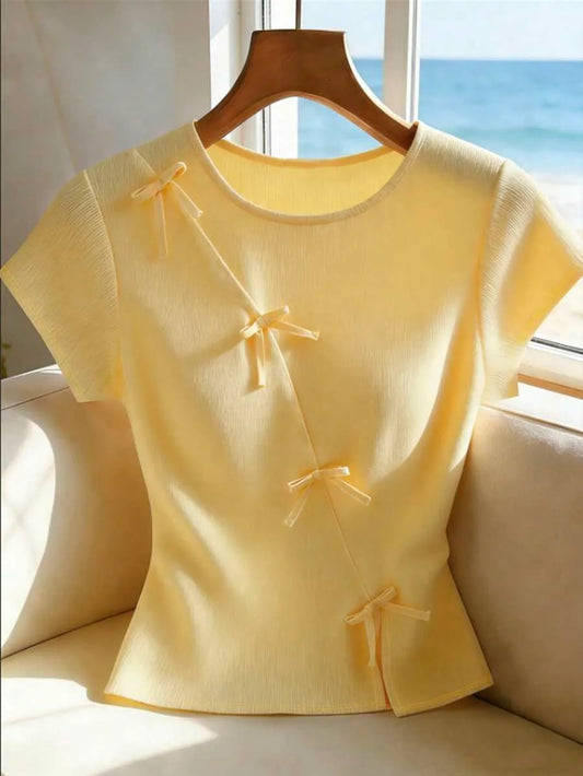 SHEIN Franclia بلوزة نسائية بفيونكات جانبية أنيقة