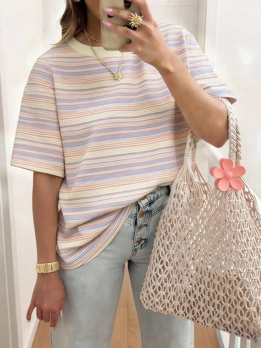 SHEIN EMERY ROSE تي شيرت نسائي مخطط بأكمام قصيرة