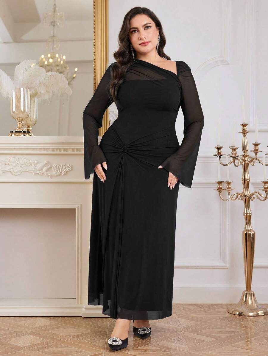 SHEIN Modelyn فستان ناعم وأنيق أسود طويل