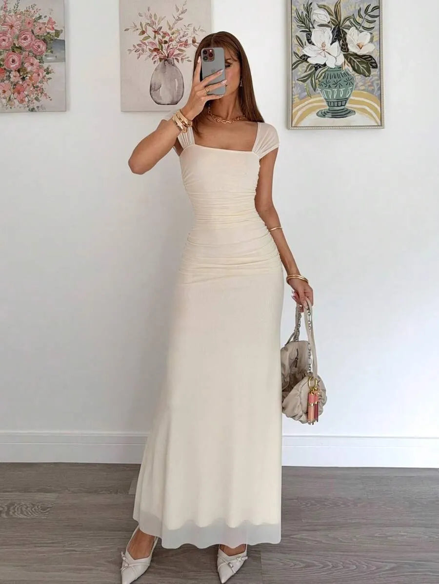 SHEIN Siren Gaze فستان ضيق الخصر من الشبك بلون مشمشي
