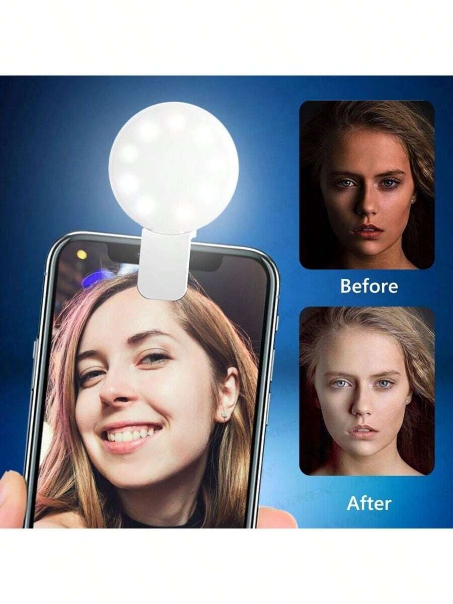 SHEIN LED ضوء سيلفي حلقي  محمول بمشبك أبيض