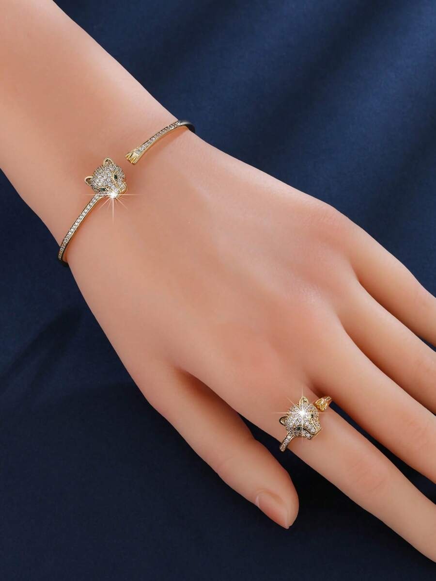 SHEIN خاتم مفتوح برأس نمر ذهبي
