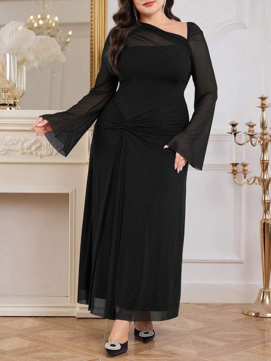 SHEIN Modelyn فستان ناعم وأنيق أسود طويل