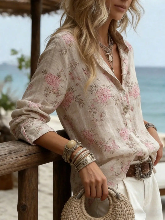 SHEIN قميص نسائي صيفي أنيق بنقشة الورود الناعمة