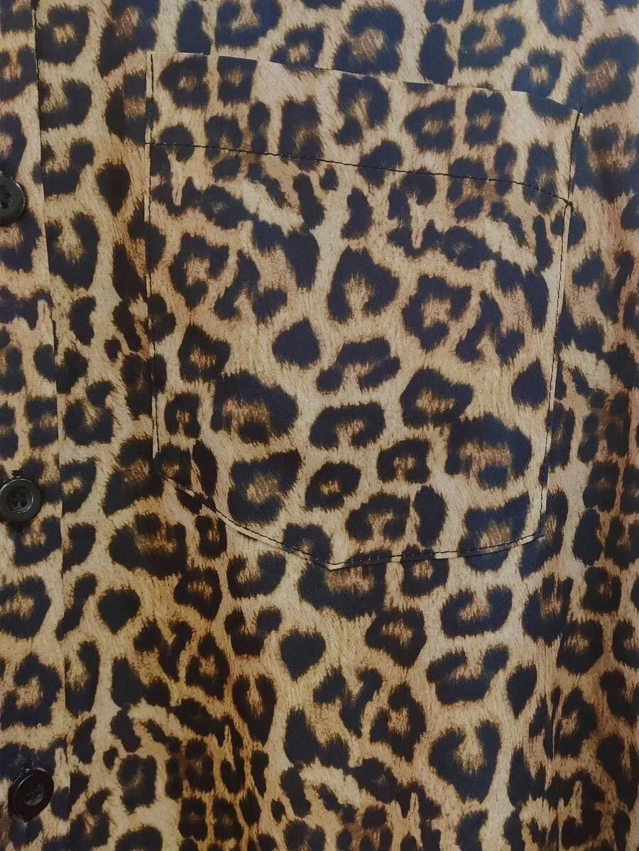 SHEIN قميص نسائي فضفاض بطبعة النمر