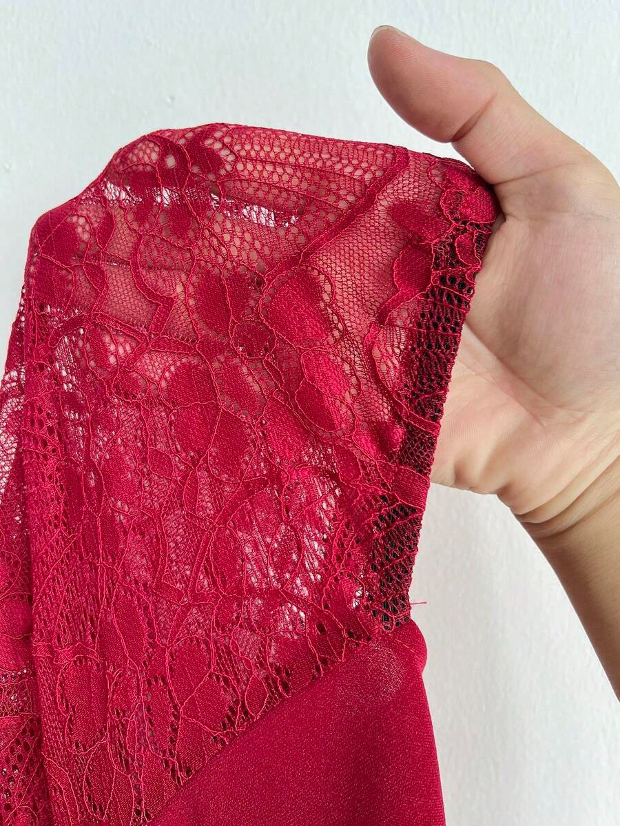 SHEIN Elenzga فستان سهرة أنيق لون عنابي بقصة ذيل السمكة