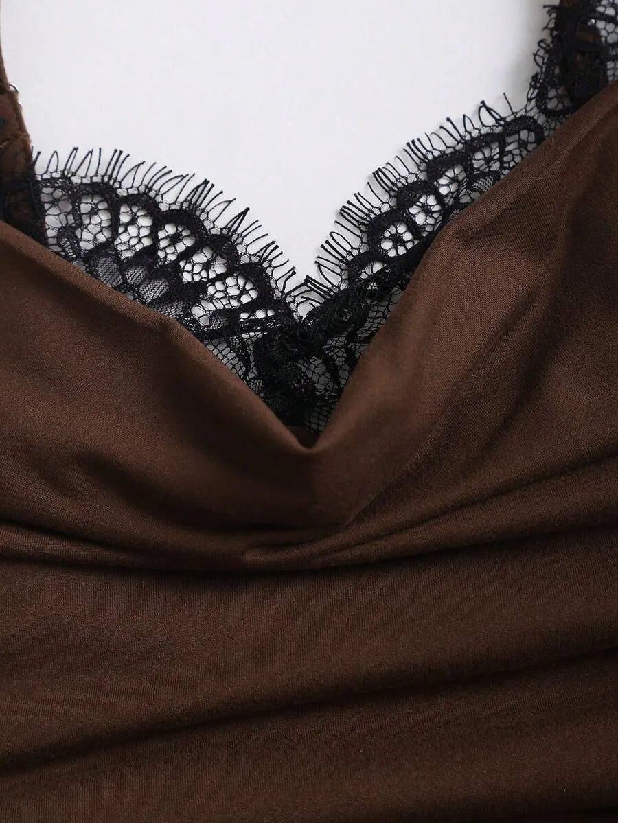 SHEIN Sweetra جمبسوت نسائي بحمالات بحرفة دانتيل وبنطال واسع من