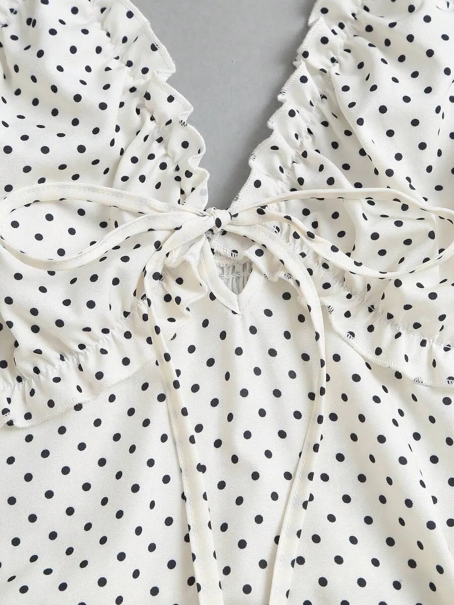 SHEIN Sweetra فستان نسائي بنقاط البولكا بحمالات رفيعة أبيض منقط