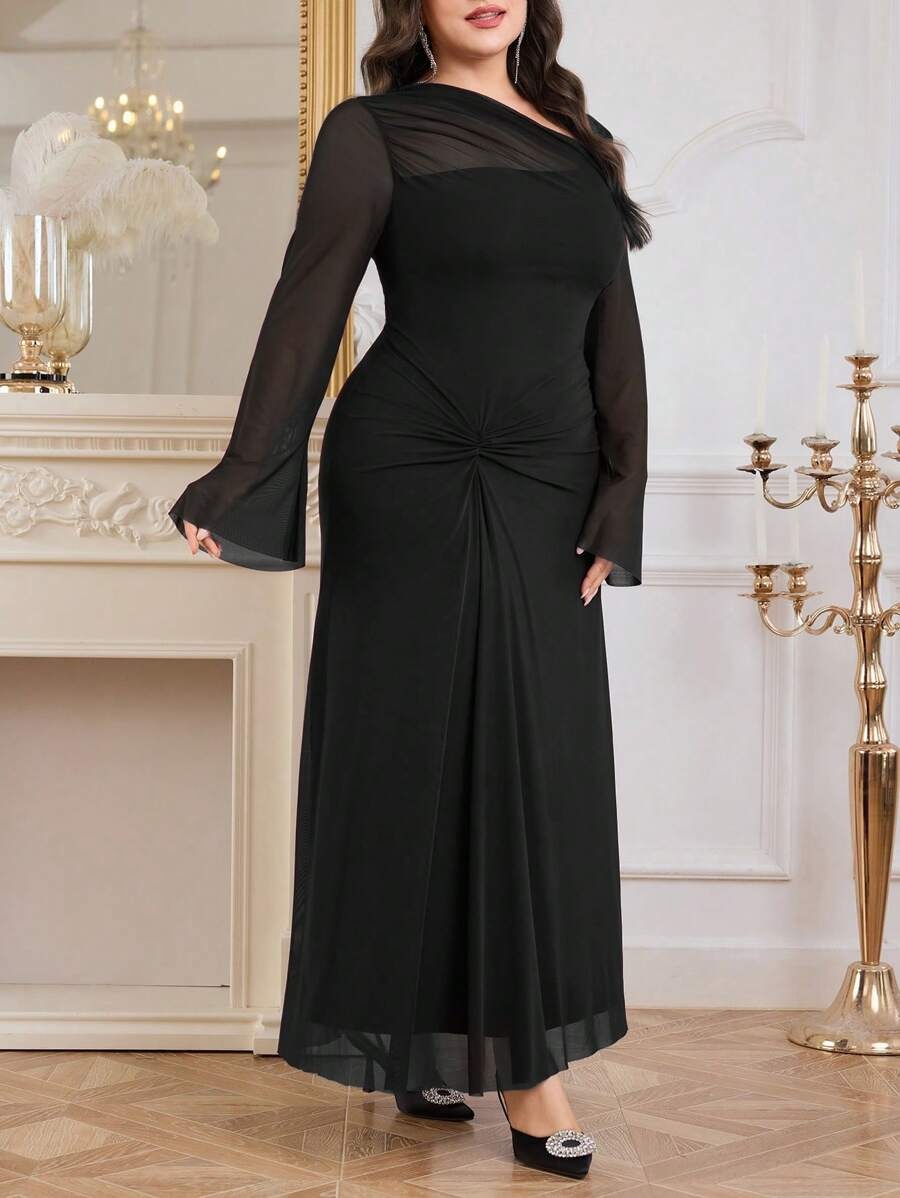 SHEIN Modelyn فستان ناعم وأنيق أسود طويل